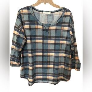 Modcloth Blue Plaid 3/4 Sleeve Top - sz Lg